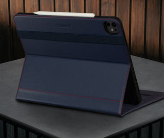 Built-in viewing stand of the Navy Blue Leather Case for Apple iPad Pro 12.9" (2024)