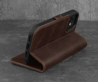 Stand function of the Dark Brown Leather Stand Case for iPhone 12 Mini