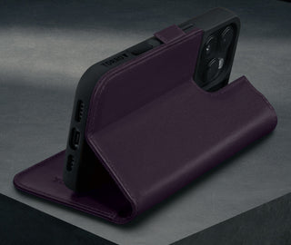 Stand function of the Purple Leather Case for iPhone 16 Pro