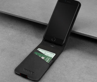 Card slots inside the Black Leather (with Red Stitching) Flip Case for iPhone SE & iPhone 7/8