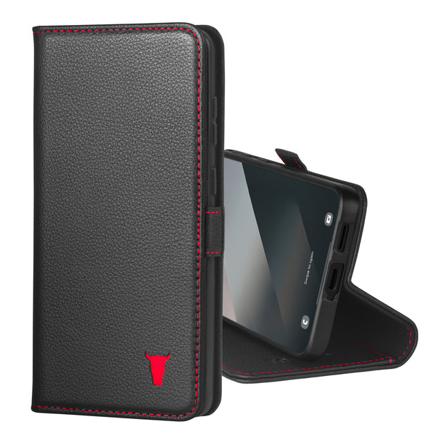 Black with Red Detail Leather Case for Galaxy S25 Edge