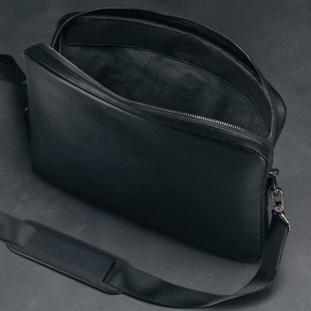 Inside pocket in the Black Leather Messenger Bag