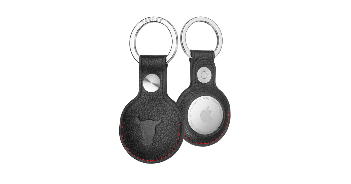 TORRO Porte-Clés AirTag Cuir Véritable Premium – Protection Élégante Et Solide Pour AirTag Apple (Noir Mat, Anneau Métal Brossé)