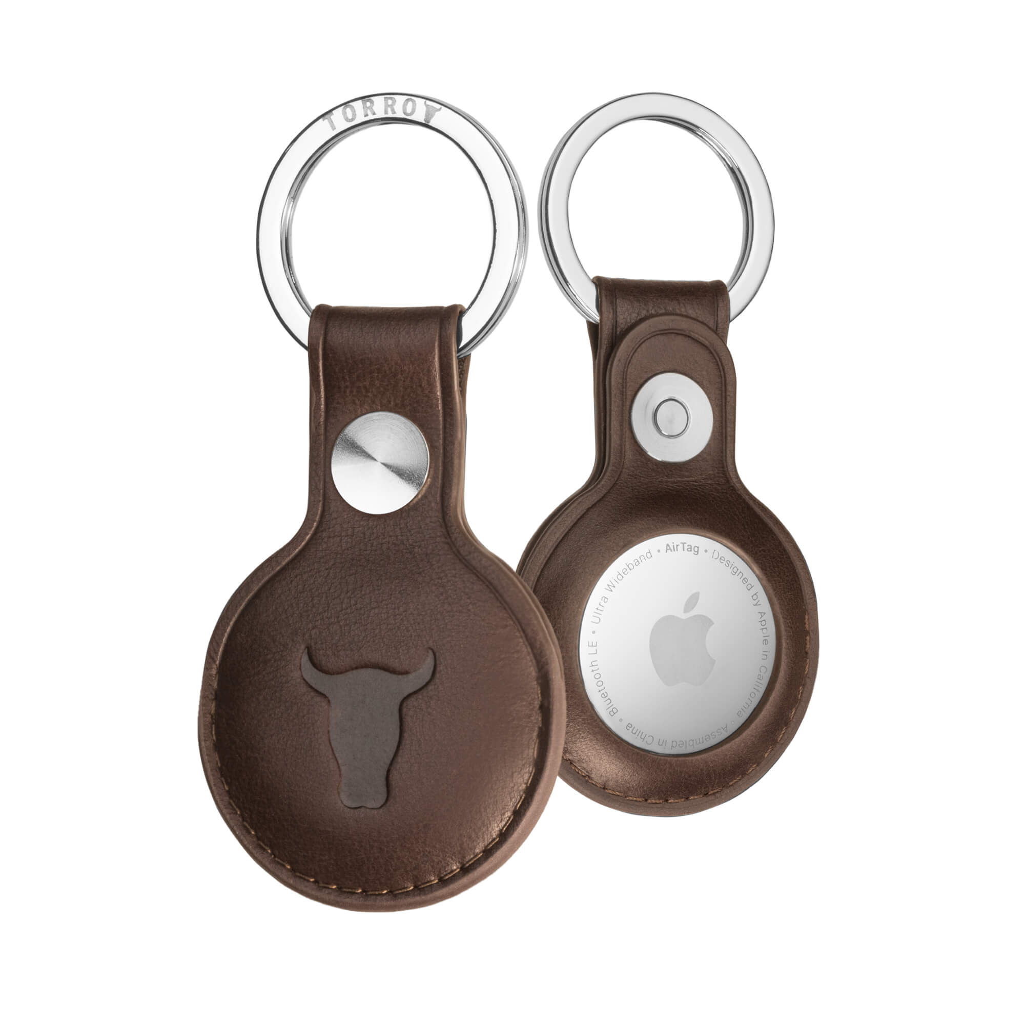 Porte-clés En Cuir Véritable Avec Emplacement AirTag - Housse Pour Clés De Voiture, Fermeture éclair, Marron Foncé