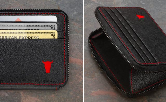 Porte-Monnaie Zippé en Cuir avec Rangement Cartes Feature Focus