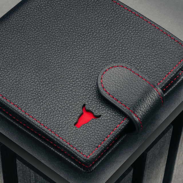 Black with Red Detail Leather Wallet with Coin Pocket