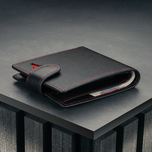 Slimline Black with Red Detail Leather Wallet with Coin Pocket