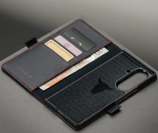 Card slots inside the Black with Red Detail Leather Case for Samsung Galaxy Z Fold8 Ultra