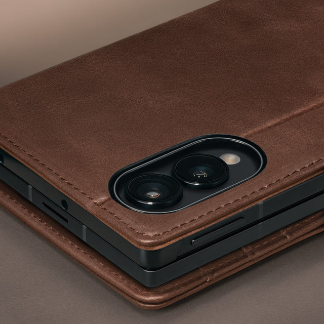 Camera cutout on the Dark Brown Leather Case for Samsung Galaxy Z Fold8