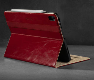 Integrated stand function of the Red Leather Case for iPad Air