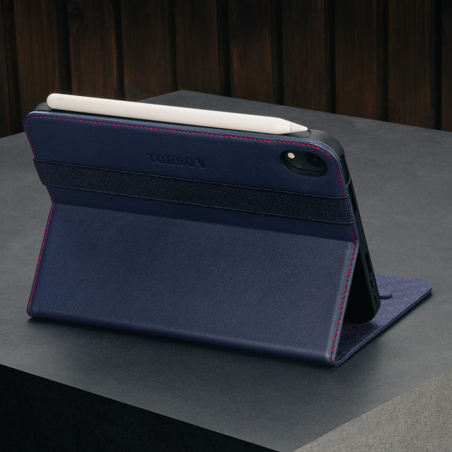 Stand functionality of the Navy Blue Leather Case for iPad mini 6 (2021)
