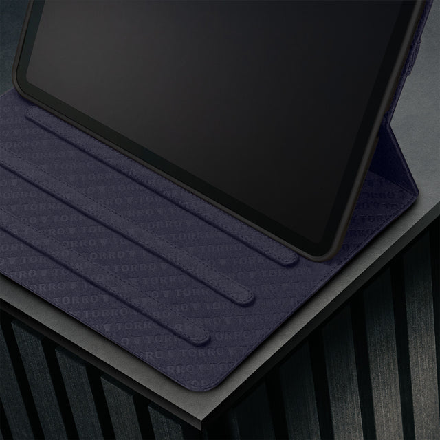 Multiple viewing angles of the Navy Blue Leather Case for Apple iPad Pro 12.9
