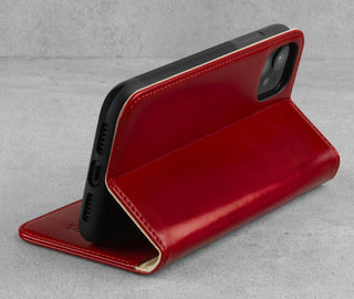 Stand feature of the Red Leather Stand Case for iPhone 11