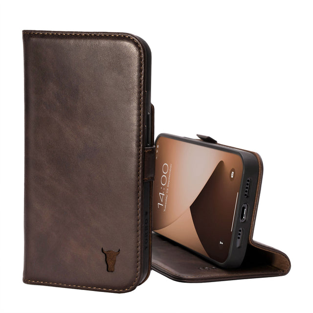 Dark Brown Leather Stand Case for iPhone 12 Mini