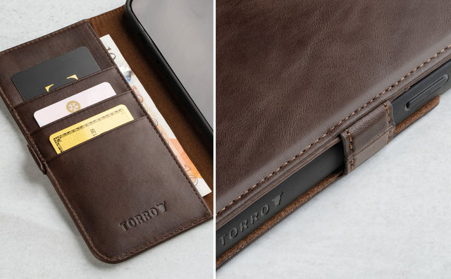 Coque en Cuir pour iPhone 14 (avec fonction support) Feature Focus