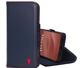 Navy Blue Leather Wallet Case for iPhone 15 Plus