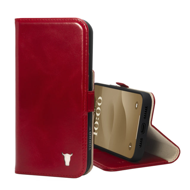 Red Leather Wallet Case for iPhone 15 Plus