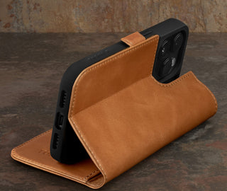 Tan Leather Wallet Case for iPhone 15 Pro Max