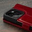 Camera cutout on the Red Leather Wallet Case for iPhone 15 Pro