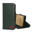 Green with Red Detail Leather Wallet Case for iPhone 15