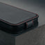 Magnetic clasp on the Black with Red Stitching Leather Flip Case for iPhone 16