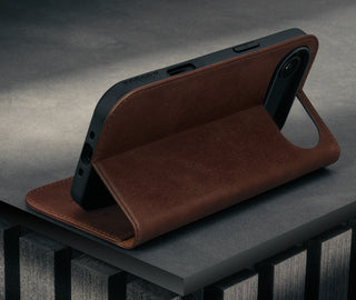 Stand function of the Dark Brown Leather Case for iPhone 17 Air