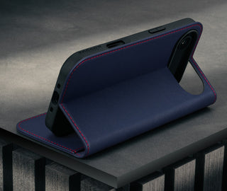 Stand function of the Navy Blue Leather Case for iPhone 17 Air