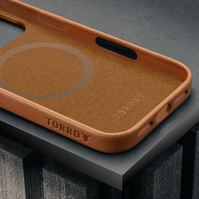 Microfibre lining in the Slimline Light Brown / Tan Leather Bumper Case for iPhone 17 Pro Max