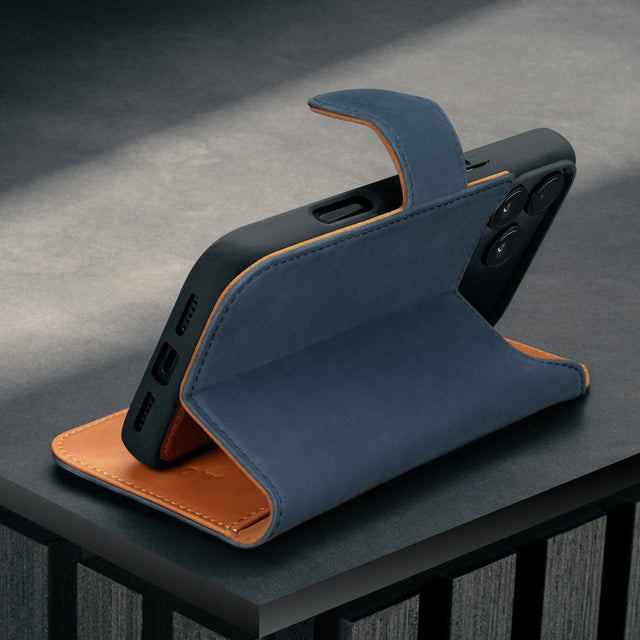 Stand function of the Nubuck Blue Detachable Case for iPhone 17 Pro Max