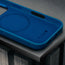 Microfibre lined frame of the Slimline Cobalt Blue Leather Bumper Case for iPhone 17 Pro Max