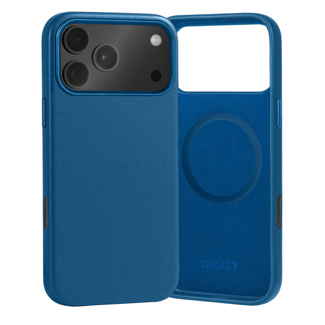 Slimline Cobalt Blue Leather Bumper Case for iPhone 17 Pro Max