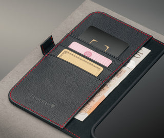 Card holder inside the Black Leather Case (with Red Stitching) for iPhone 17 Pro Max