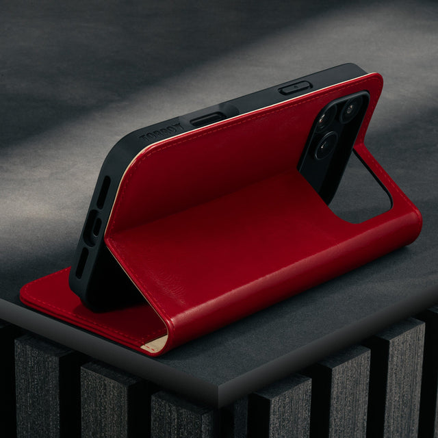 Stand function of the Red Leather Case for iPhone 17 Pro Max