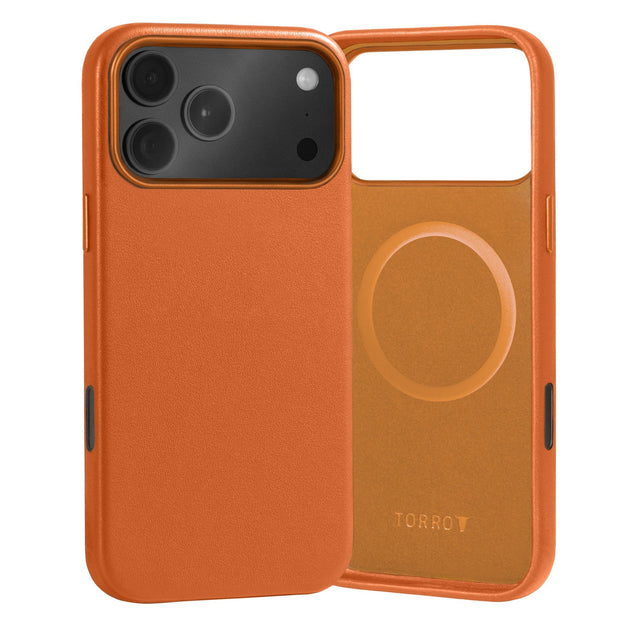 Slimline Orange Leather Bumper Case for iPhone 17 Pro