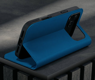 Stand function of the Cobalt Blue Leather Case for iPhone 17 Pro