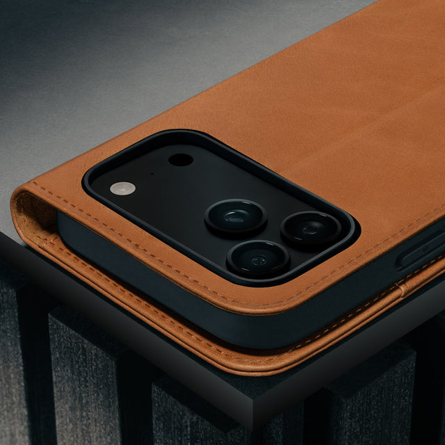 Camera cutout on the Tan Leather Case for iPhone 17 Pro