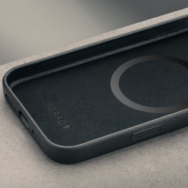 Microfibre lines frame of the Black Leather Bumper Case (with Camera Stand) for iPhone 18 / 17 Pro Max