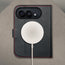 MagSafe charger attached to the Black with Red detail Leather Wallet Case for the iPhone Ultra