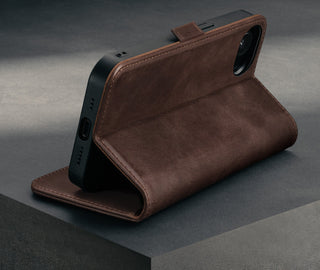 Stand function of the Dark Brown Leather Wallet Case for iPhone SE4 (2025)