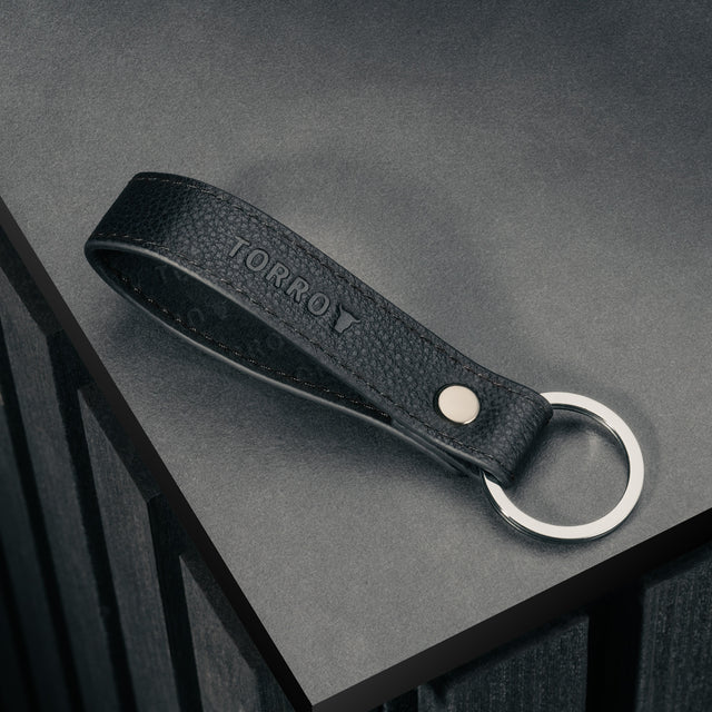 Contextual Front of Black Leather Keyring