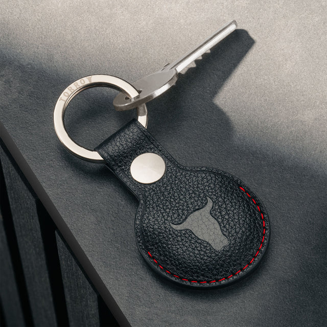Contextual Front of Black Leather (with red stitching) keyring