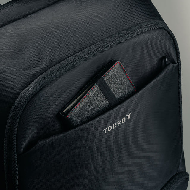 Zipped pocket on the front of the Black Commuter Backpack