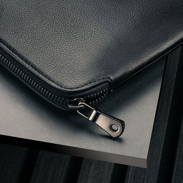 Noir Housse d'ordinateur portable en cuir avec fermeture zippée