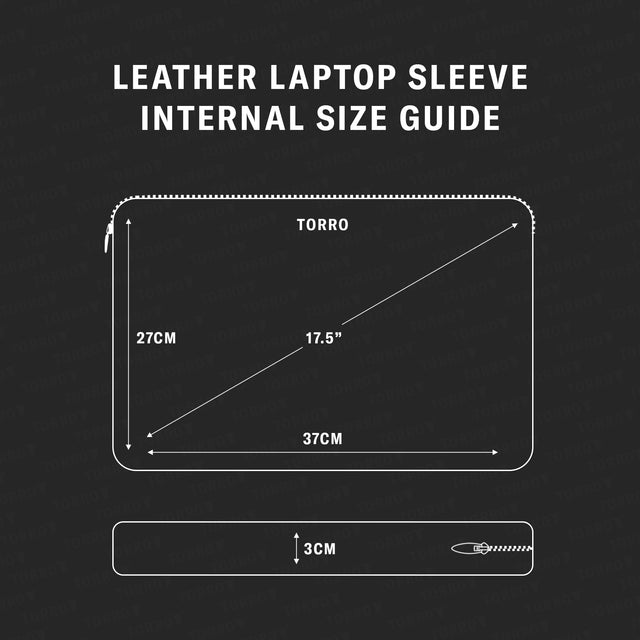 Size guide - Noir Housse d'ordinateur portable en cuir avec fermeture zippée