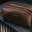 TORRO logo on the Dark Brown Leather Wash Bag