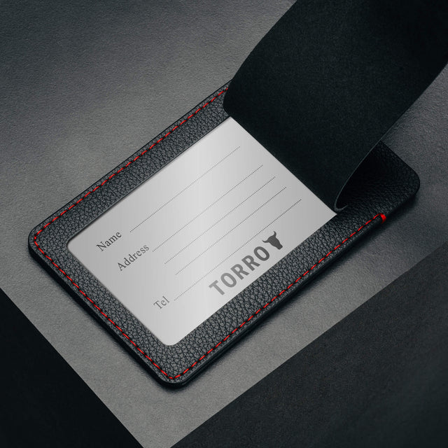 Address label in the Black with Red Stitching Leather Luggage Tag