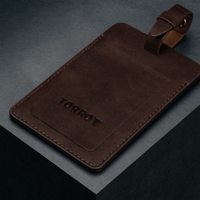 Dark Brown Leather Luggage Tag