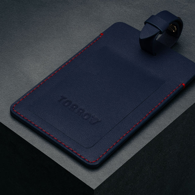 Navy Blue Leather Luggage Tag
