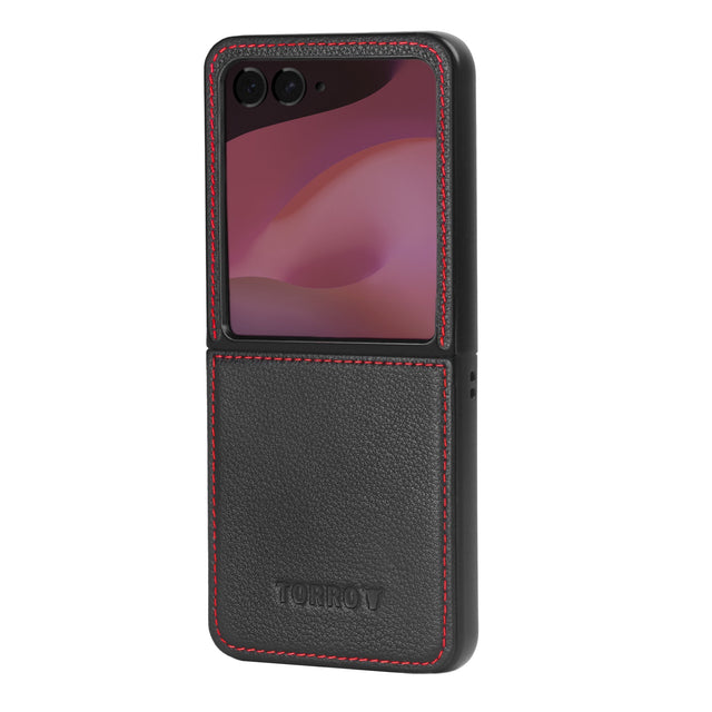 Black with Red Detail Leather Case for Motorola Razr 50 Ultra