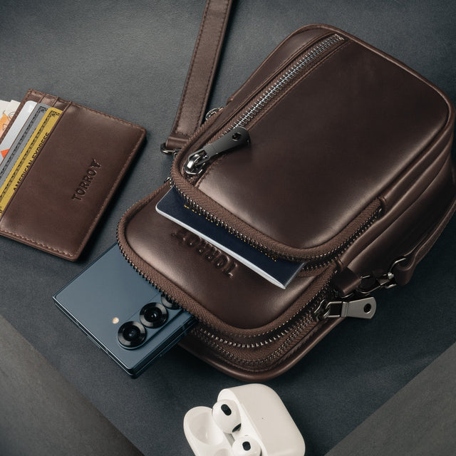 Dark Brown Leather Phone Bag